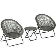 Set da Giardino Esterno in Resina con Tavolo e Sedie per 2 Persone, Tavolo con 2 Sedie Pieghevoli, Grigio