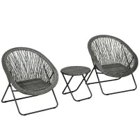 Set da Giardino Esterno in Resina con Tavolo e Sedie per 2 Persone, Tavolo con 2 Sedie Pieghevoli, Grigio