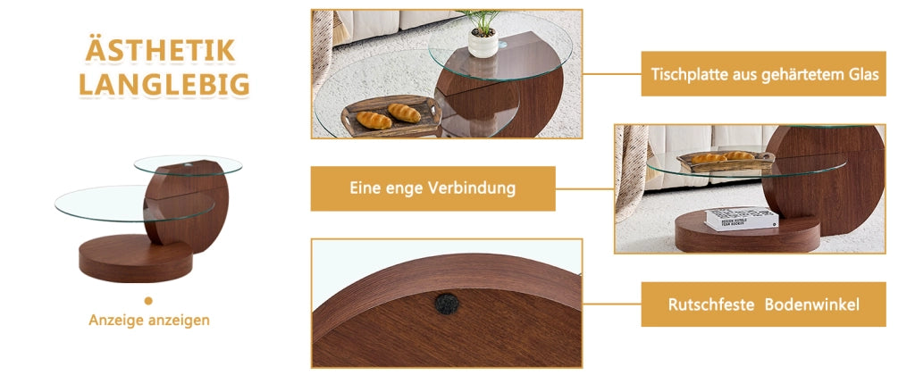 TAVOLINO DA SALOTTO 78,5x78,5x24,5 cm MDF e vetro trasparente effetto noce