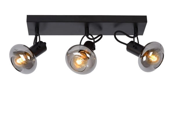 Plafoniera Lucide Madee 3 Luci E14 25W Fumé Nera Vetro