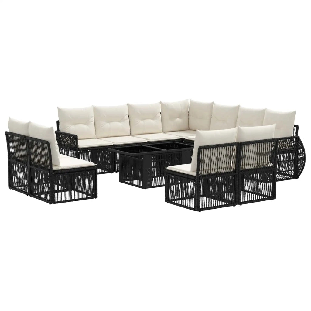 Set Divano da Giardino 12 pz Nero e Bianco Crema polyrattan 3436960