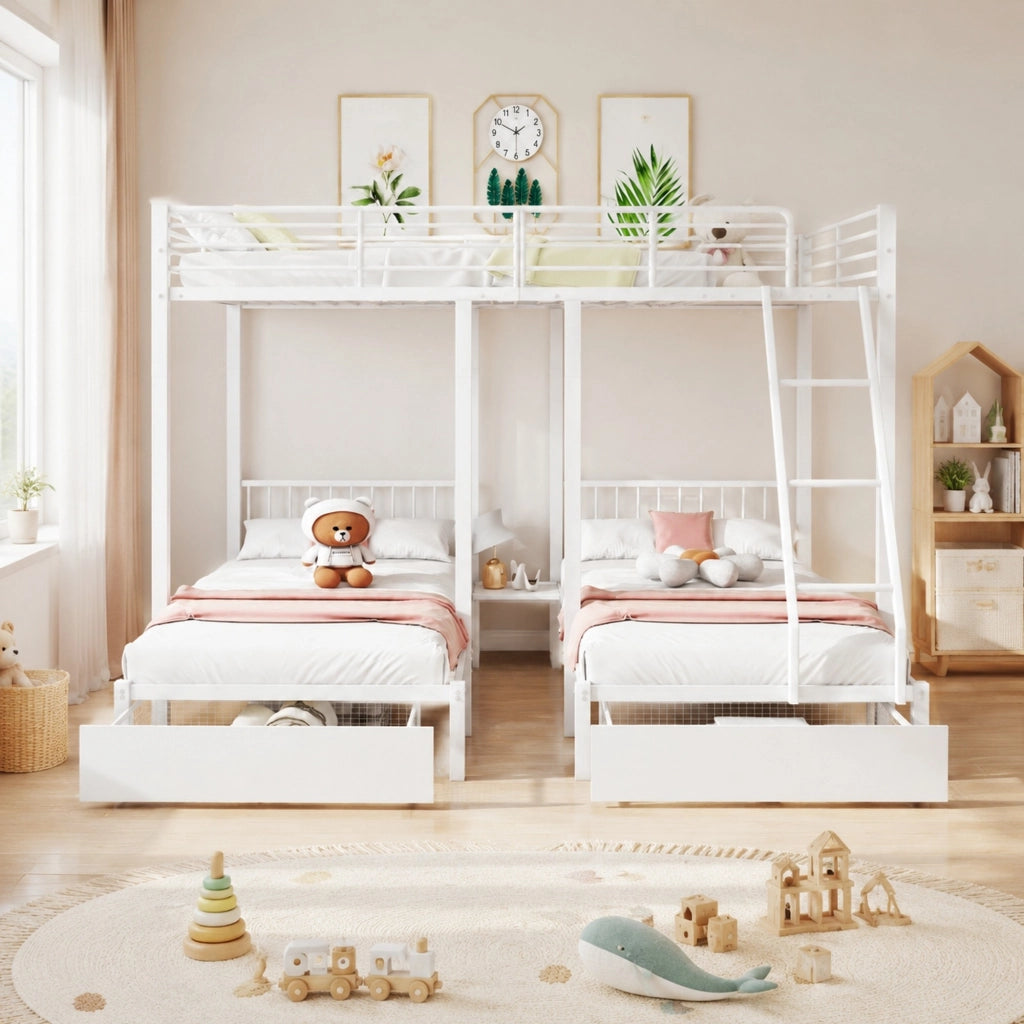 LETTO a castello triplo convertibile 140x200 cm e 2x 90x200 cm Metallo Bianco