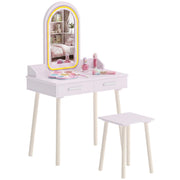 Set Toeletta Trucco Bambina 2 in 1 con Sgabello e LED, 3-8 Anni Rosa