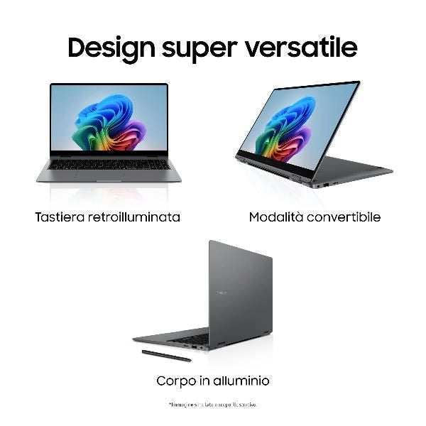 Samsung galaxy book5 360 intel core ultra 7 256v computer portatile 39,6 cm (15.6") touch screen full hd 16 gb lpddr5x-sdram 512 gb ssd wi-fi 7 (802.11be) windows 11 pro grigio - NP754QHA-KA1IT