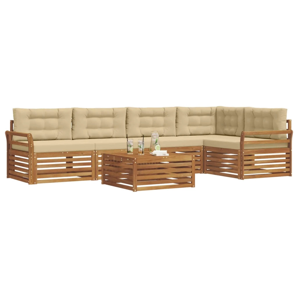 Set di divani da esterno con cuscino 6 pcs Naturale e Beige