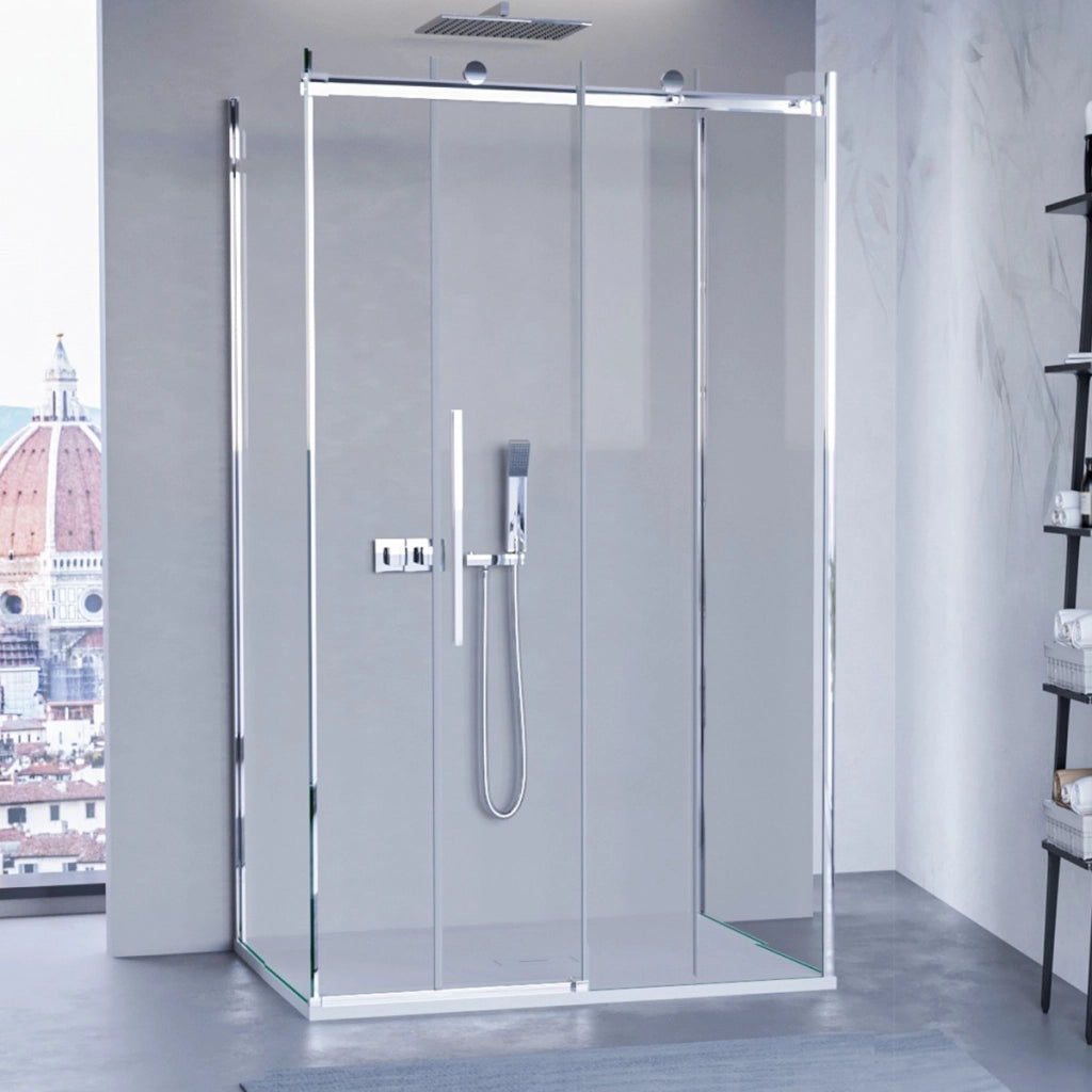 Box doccia tre lati porta scorrevole trasparente h195cm 8mm anticalcare euclide, misura 75x100x75