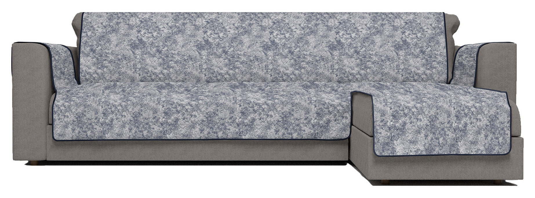 Copridivano con Penisola Destra Seduta 240 cm in Poliestere e Cotone Blu Scuro