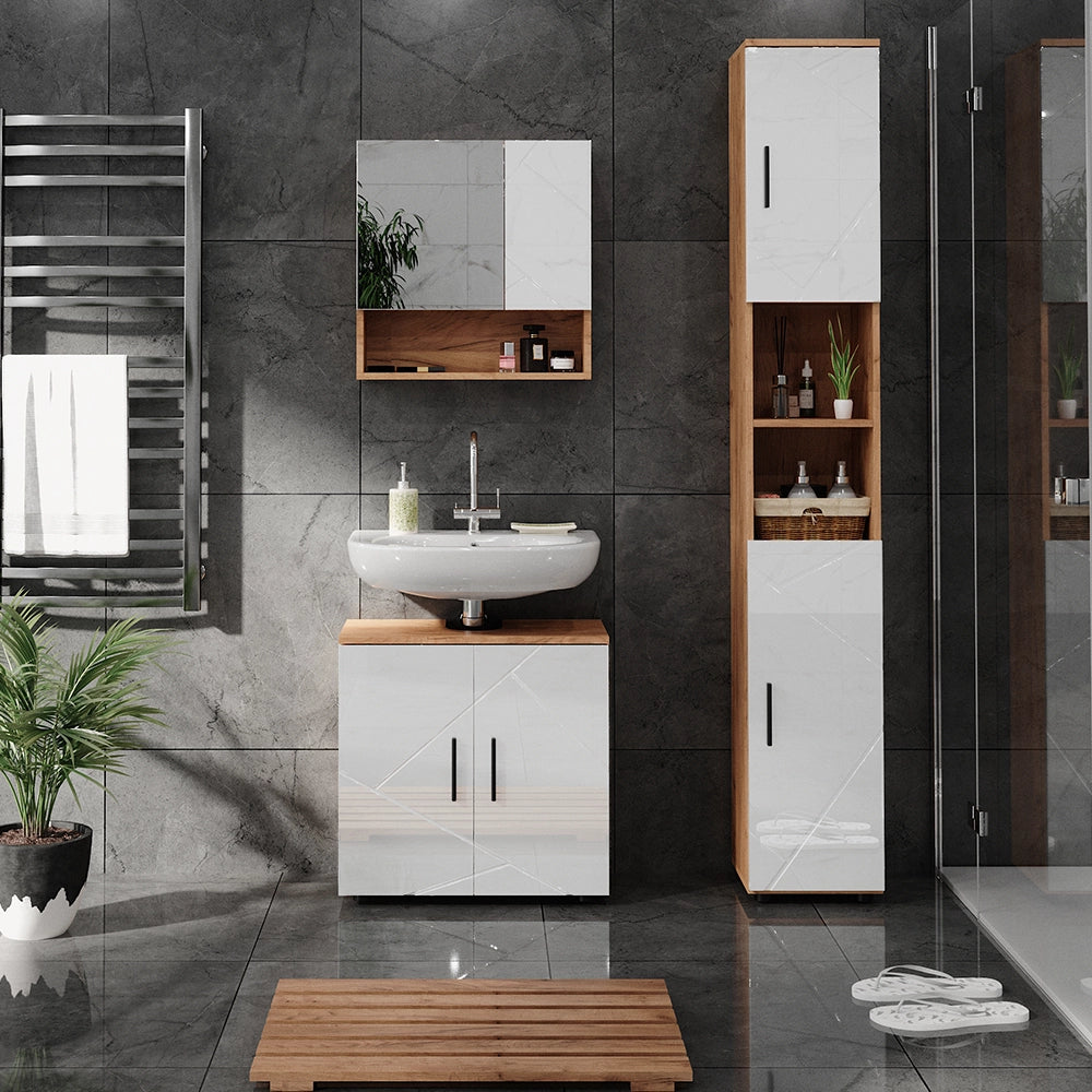 Vicco Mobile sottolavabo per bagno Bianco lucido/oro power oak 60 x 59 cm