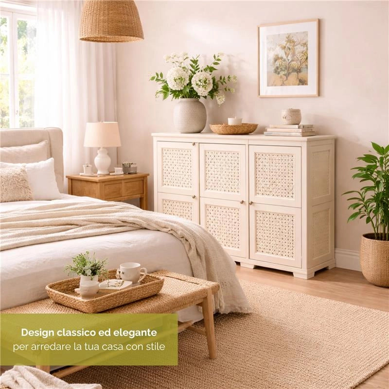ARMADIO 3 ANTE ANGORA 118X43X85,5 CM CON PUNTALI E ANTE TRAFORATE – MOBILE COMPATTO DECORATIVO PER ZONA GIORNO