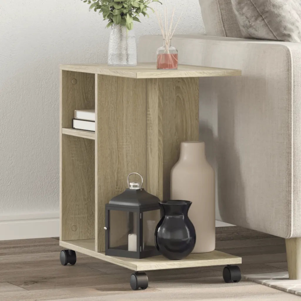 Tavolino | Tavolo laterale con Ruote Rovere Sonoma 50x30x55 cm Legno Multistrato