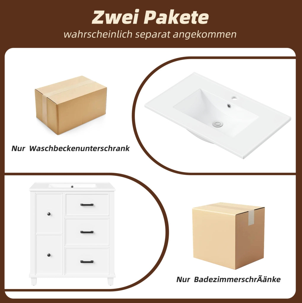 Mobile bagno bianco con lavabo in ceramica e 5 vani