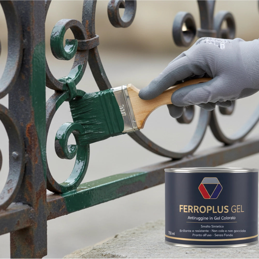 Kit 3 pezzi ferroplus gel smalto sintetico antiruggine verde muschio 750 ml