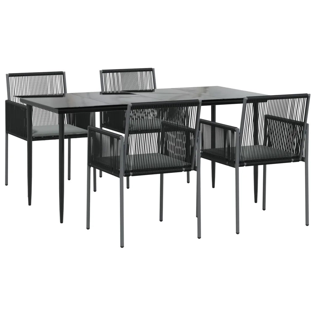 Set Pranzo Giardino 5 pz con Cuscini Polyrattan e Acciaio Nero 3187069