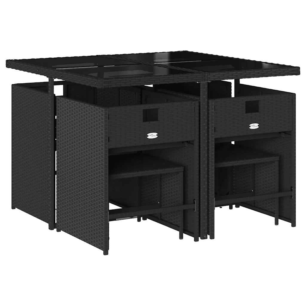 Set da Pranzo da Giardino 9 pz con Cuscini Nero in Polyrattan 3211134