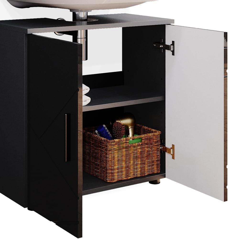 Set mobili bagno Irma, Antracite lucido, 80 cm, composto da specchio da bagno e mobile sottolavabo