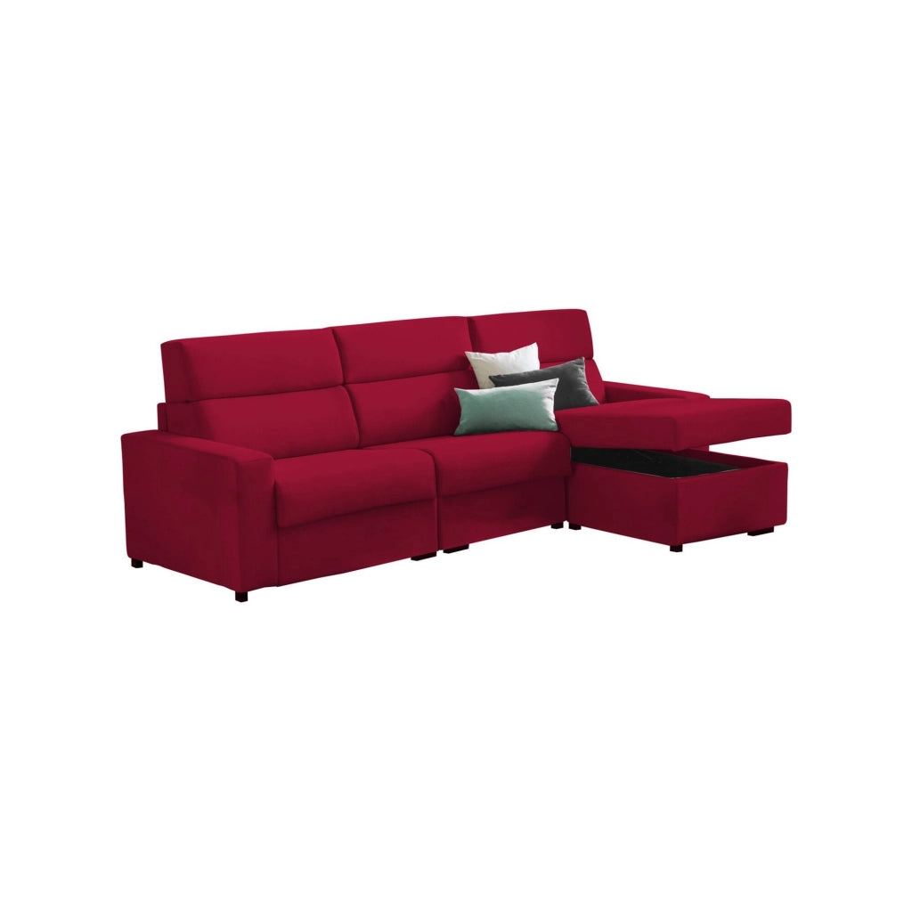 Celleno, Divano Letto con Penisola Sfoderabile Made in Italy, 280x160 cm Rosso