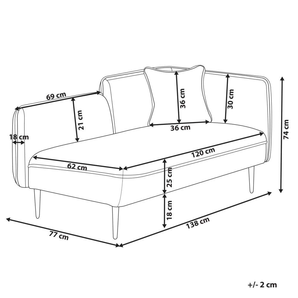 Chaise longue Destra in poliestere verde scuro con cuscino e gambe metallo da salotto