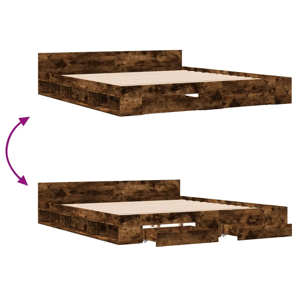Giroletto con Cassetti Rovere Fumo 180x200 cm Legno Multistrato 3280731