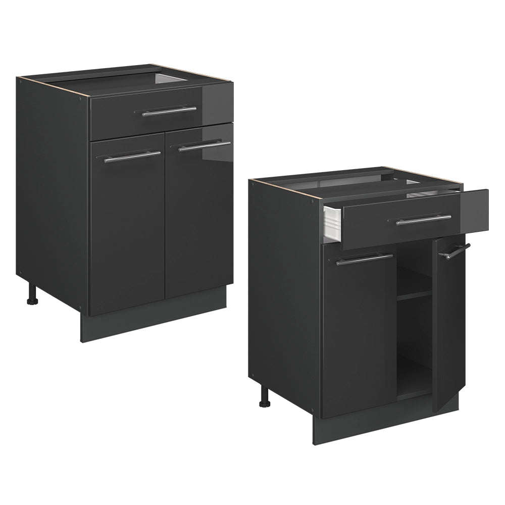Vicco Mobiletto base per cucina Antracite lucido 60 cm con cassetto, senza piano di lavoro