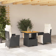 Set da Pranzo da Giardino 3 pz con Cuscini Nero in Polyrattan 3277435