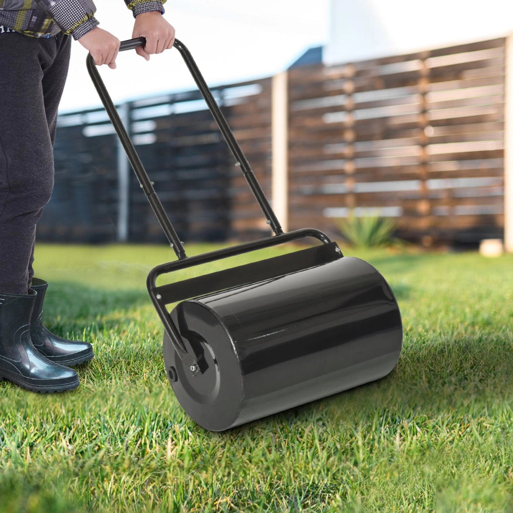 EasyComfort Rullo da Giardino Φ32x50cm in Metallo Impermeabile Nero, Serbatoio Fino 38 Litri (Acqua o Sabbia)