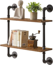 Scaffale a due livelli per parete con piastrelle di legno rustico per magazzino di accessori da cucina, libreria e appendiabiti per camera da letto, soggiorno e bagno HRF-TM004