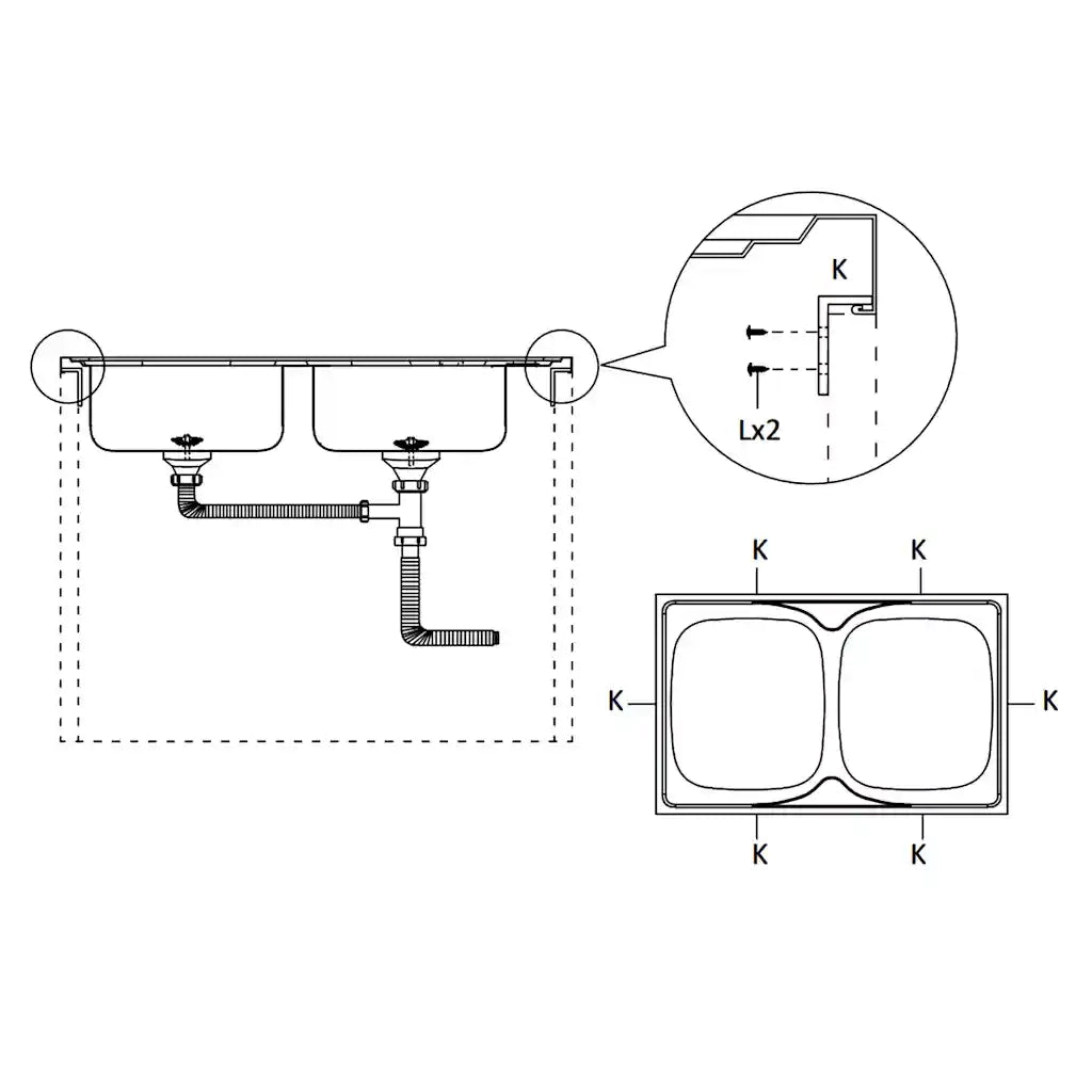 Lavello da Cucina Doppia Vasca Argento 1200x600x155 mm Acciaio CFW2723687