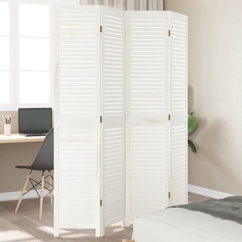 Divisorio Ambienti | Divider per stanze | Paravento 4Pannelli Bianco Legno Massello di Paulownia
