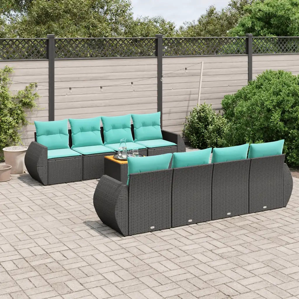 Set Divani da Giardino 9 pz con Cuscini Nero in Polyrattan 3224923