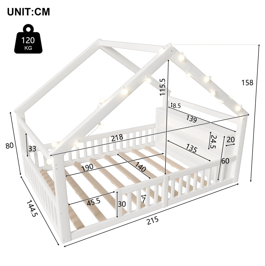 Letto per bambini a casetta 140x190 cm bianco con sponde