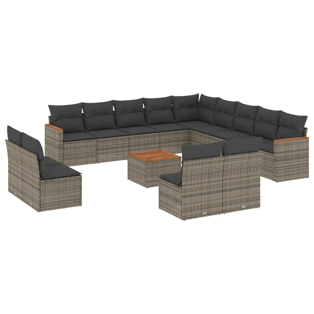 Set Divani da Giardino 14pz con Cuscini in Polyrattan Grigio 3226494