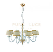 LAMPADARIO BACH 8 LUCI CRISTALLO E FINITURA ORO ATTACCO E14 CON PARALUMI