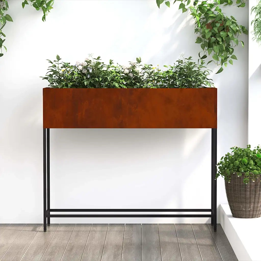 Vaso da giardino-Fioriera Esterno-Contenitore per Piante Rialzato Ruggine 100 x 26 x 82 cm