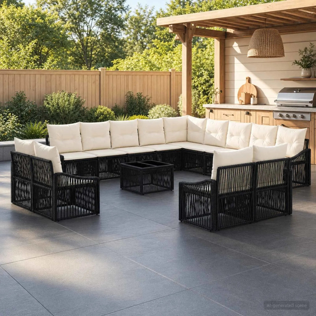 Set Divano da Giardino 14 pcs Nero polyrattan 3436189