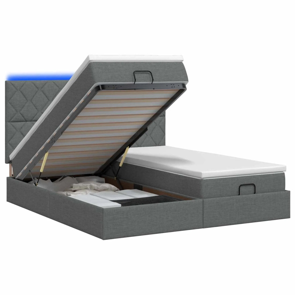 Letto Ottomano con Materasso e LED Grigio Scuro 180 x 200 cm 3458459