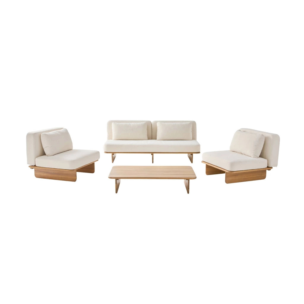 Salotto da giardino in legno di acacia, 4 posti, beige