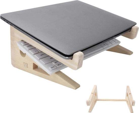 Supporto per Laptop Design con Spazio di Stoccaggio Indietro Portatile Risparmia Spazio 30° Rotaabile per Tavoli da 13 a 17 Pollici (Legno)