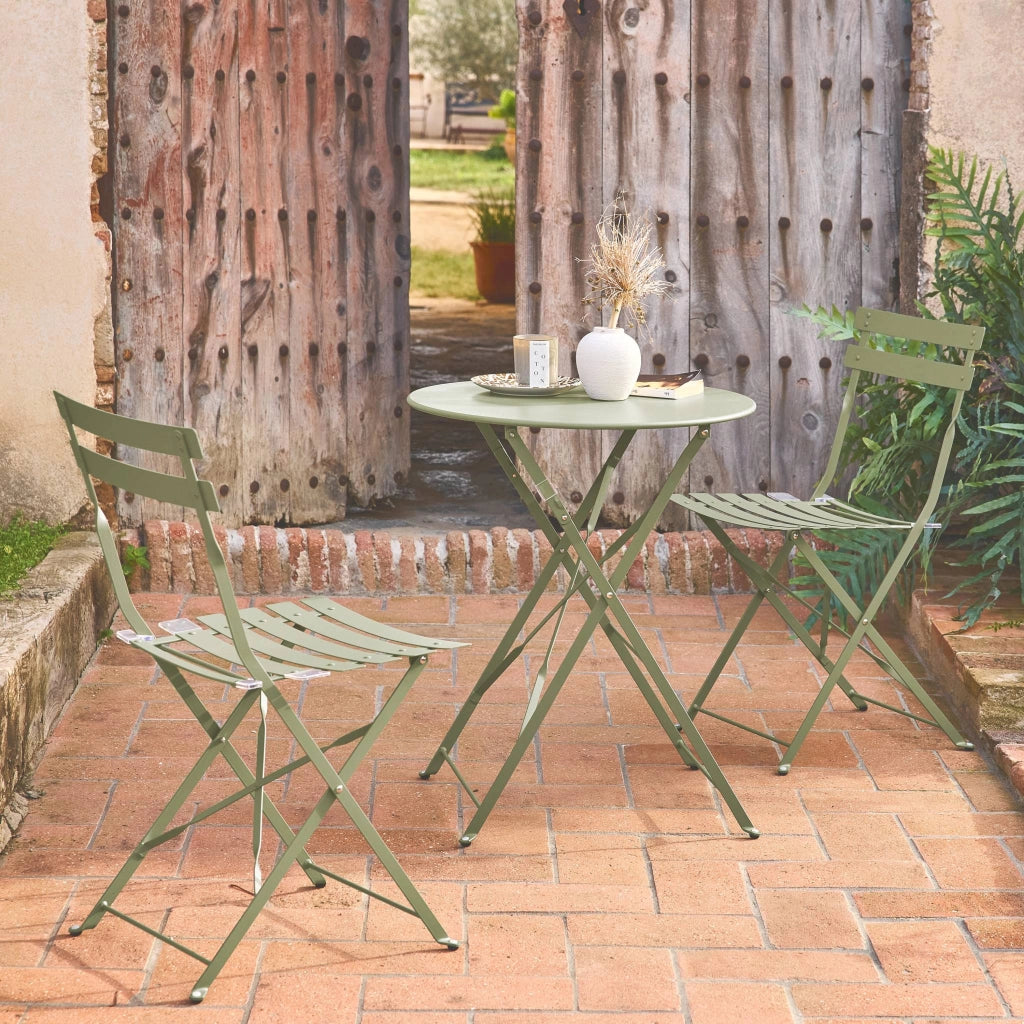 Set tavolo da giardino bistrot pieghevole in acciaio con 2 sedie,