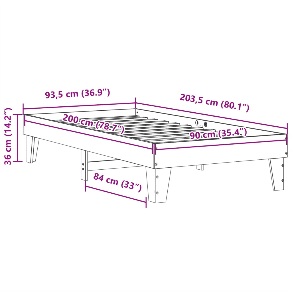 Letto senza Materasso 90x200 cm in Legno Massello di Pino 855364