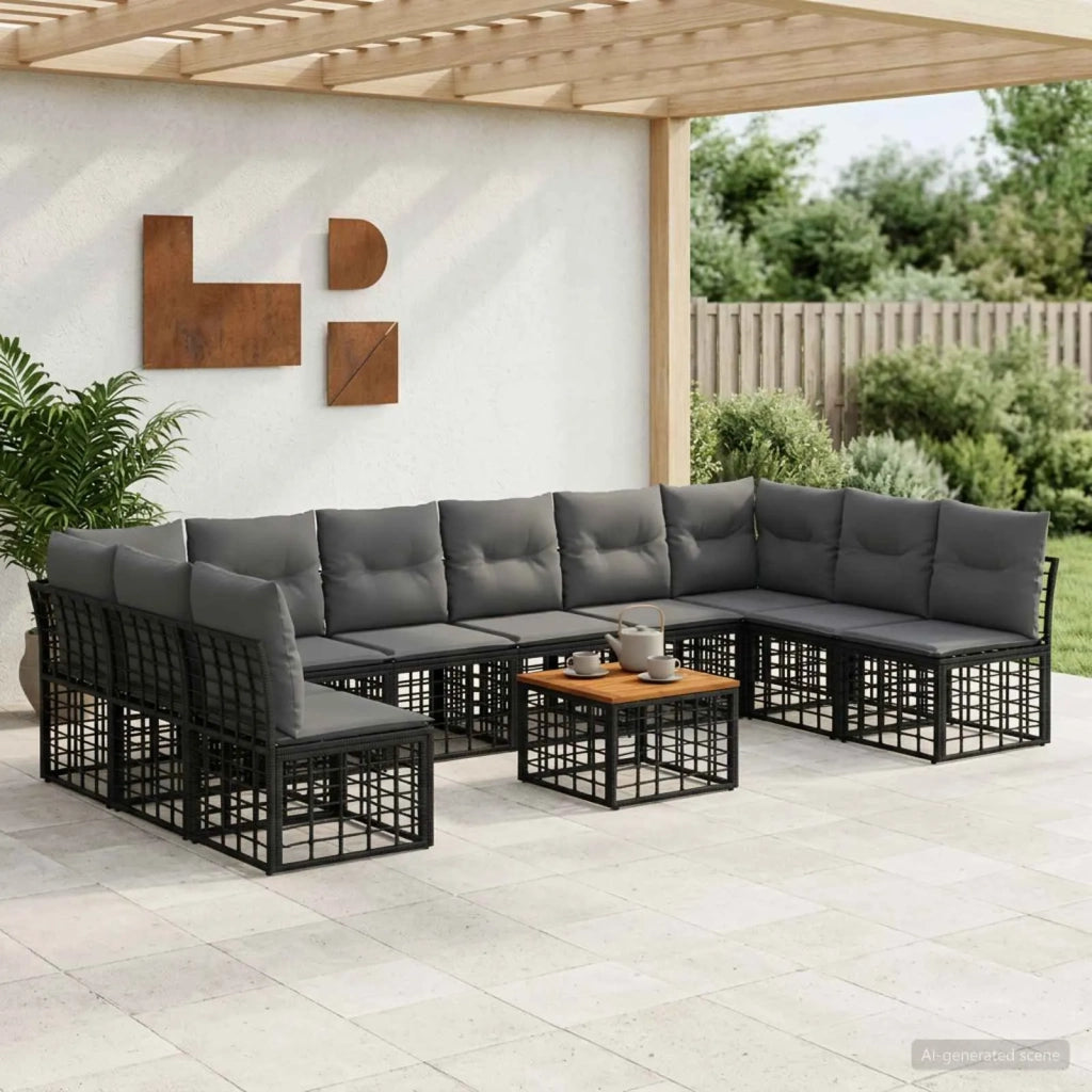 Set di divani da esterno 11 pcs Nero e Grigio scuro Poliestere 3437543