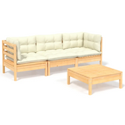 Set Salotto da Giardino 4 pz | Set di Mobili da Esterno con Cuscini Crema in Legno di Pino