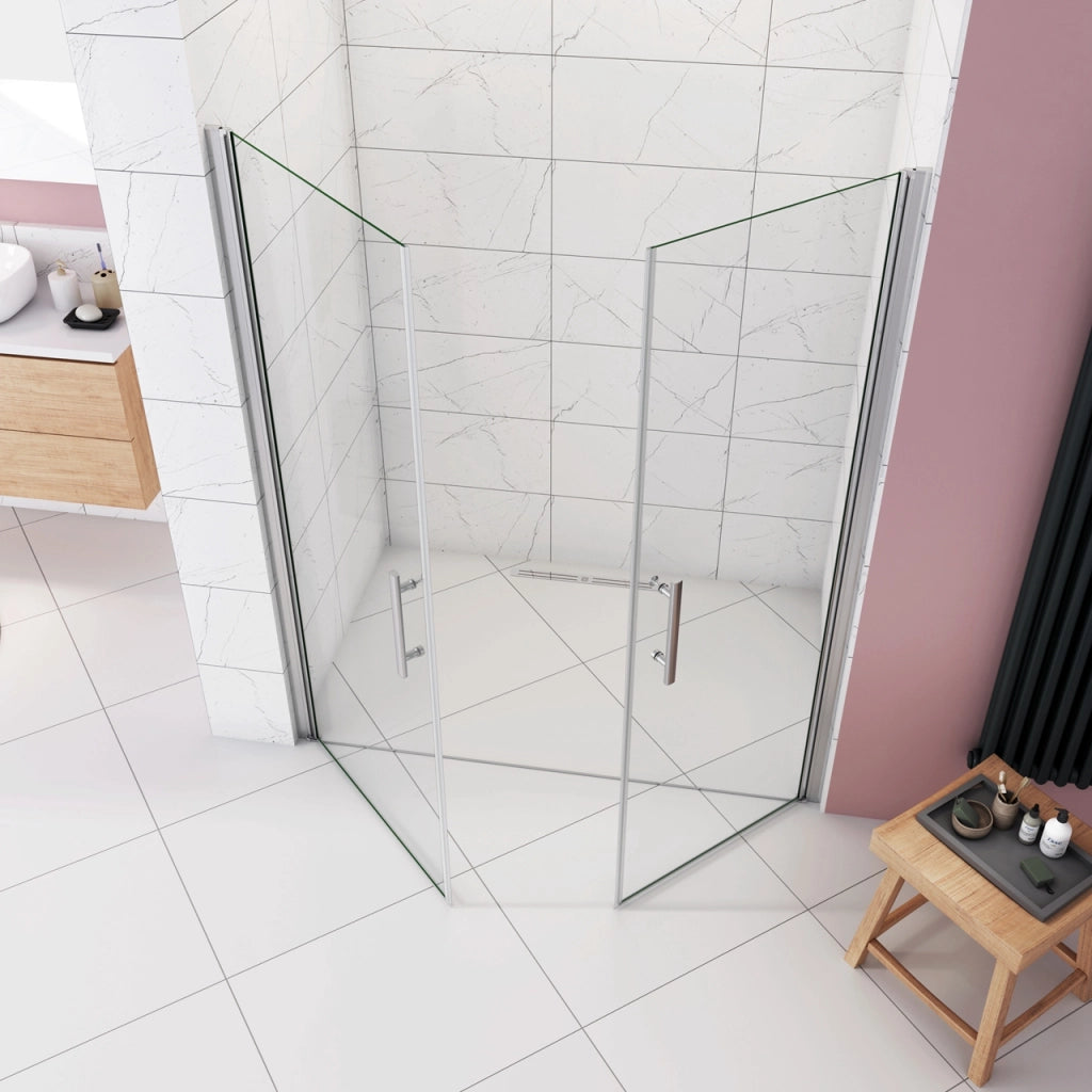 Box Doccia per Nicchia 185 cm Doppia Porta Battente Saloon Vetro Temperato 6 mm Anticalcare Larga 150 cm (80+76: 1478-1518 mm)