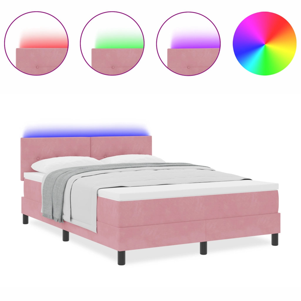 Letto con Rete a Molle e Materasso & LED Rosa 140x190 cm Velluto