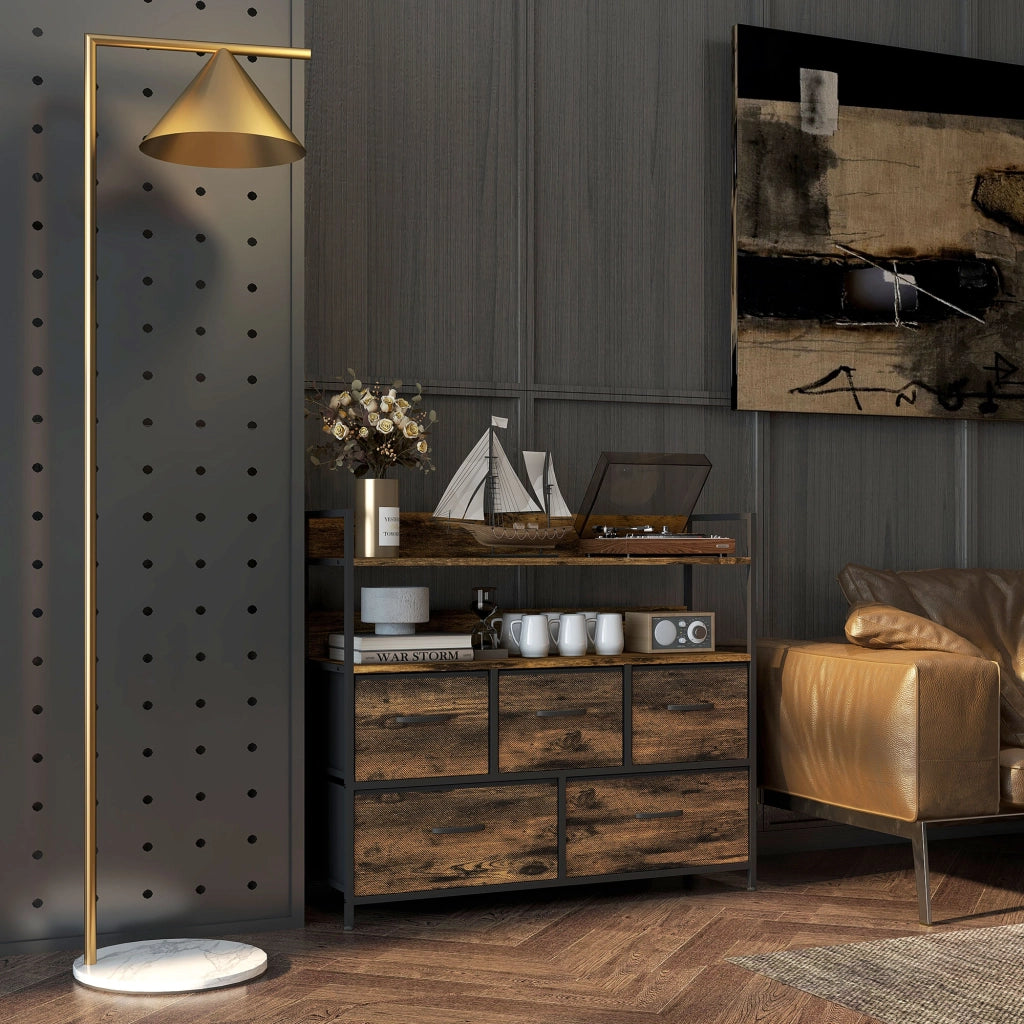 Cassettiera 5 Cassetti con Ripiani ¨C Zephmum ¨C Tessuto Marrone 98x29x85