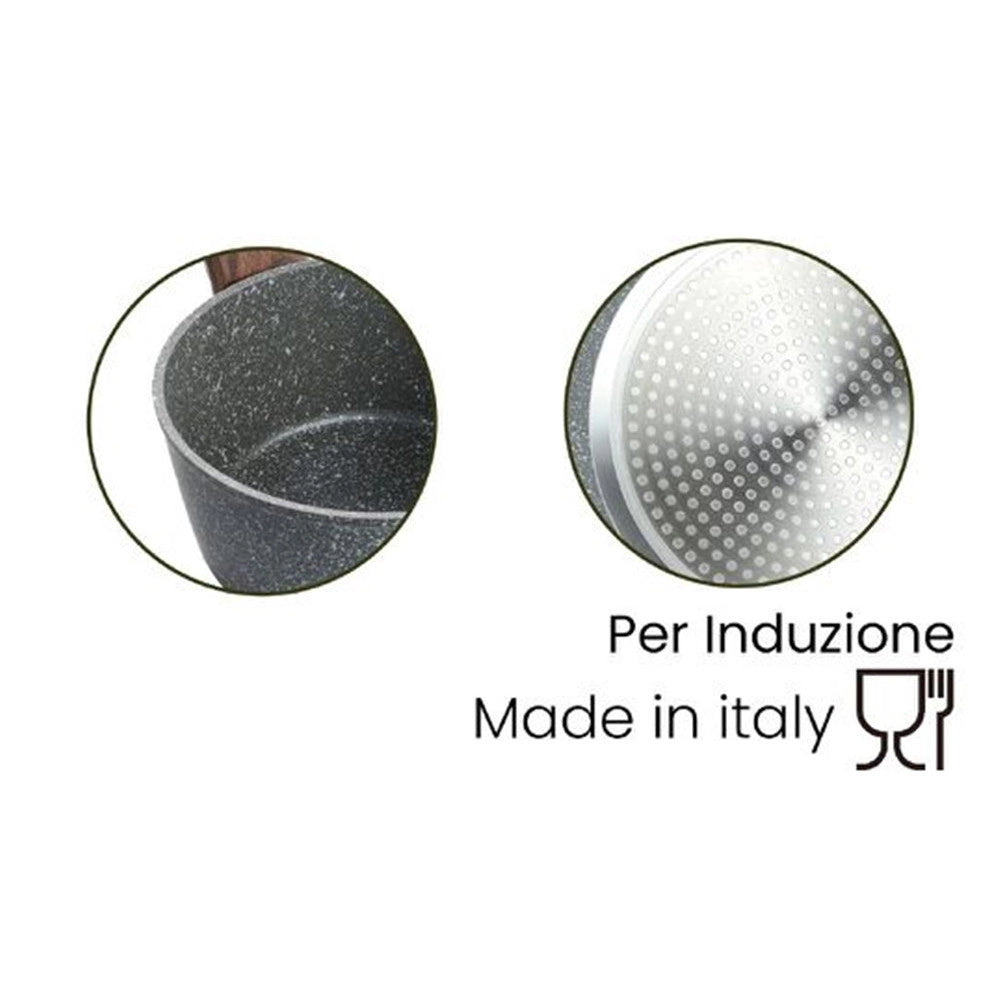 Trade Shop - Casseruola Con Manico Legno Pentola Antiaderente Antigraffio Per Induzione Da ø16 A 20cm -