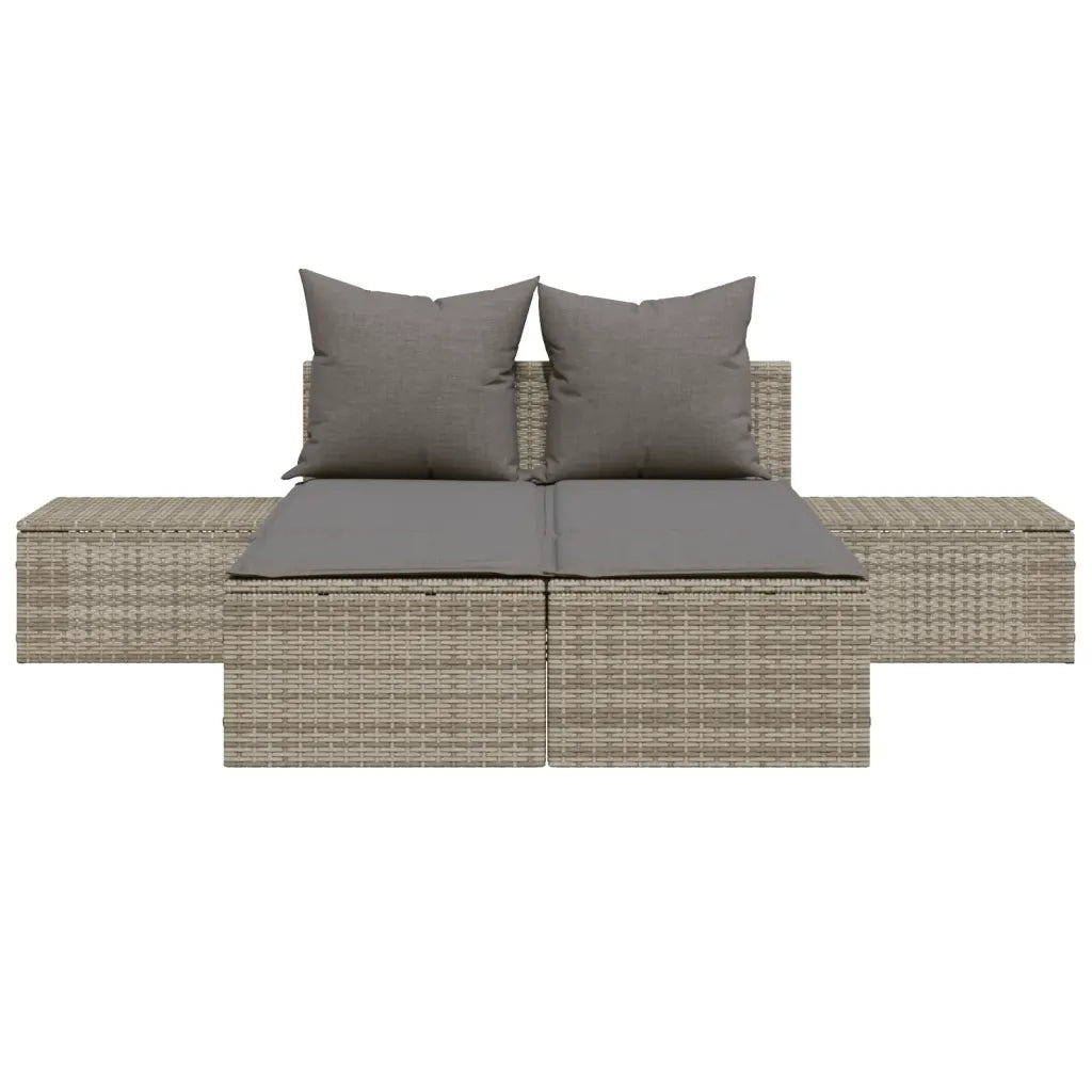Lettino Prendisole Doppio con Cuscini Grigio in Polyrattan
