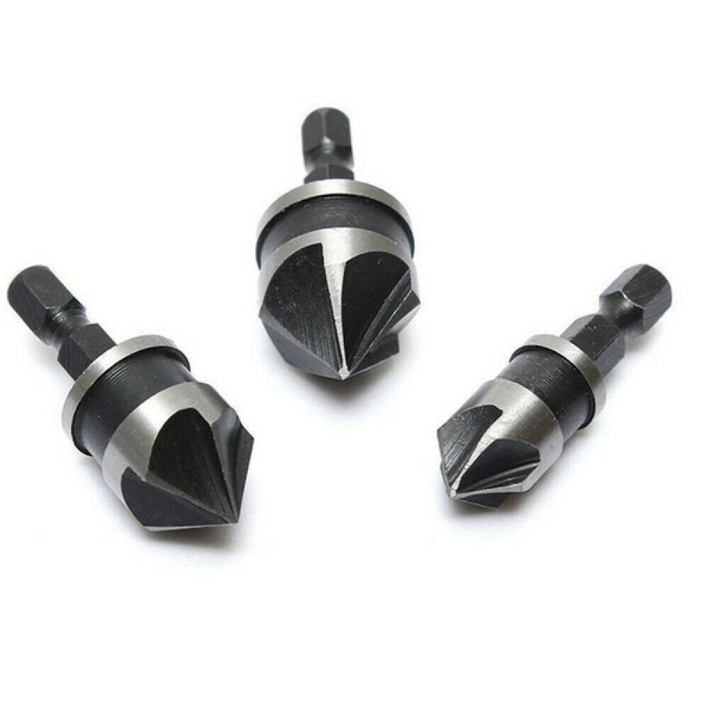 Trade Shop - 3 Pz Punta Trapano Flauto Svasatore Fresa Hss 12 16 19mm Legno Metallo Plastica -
