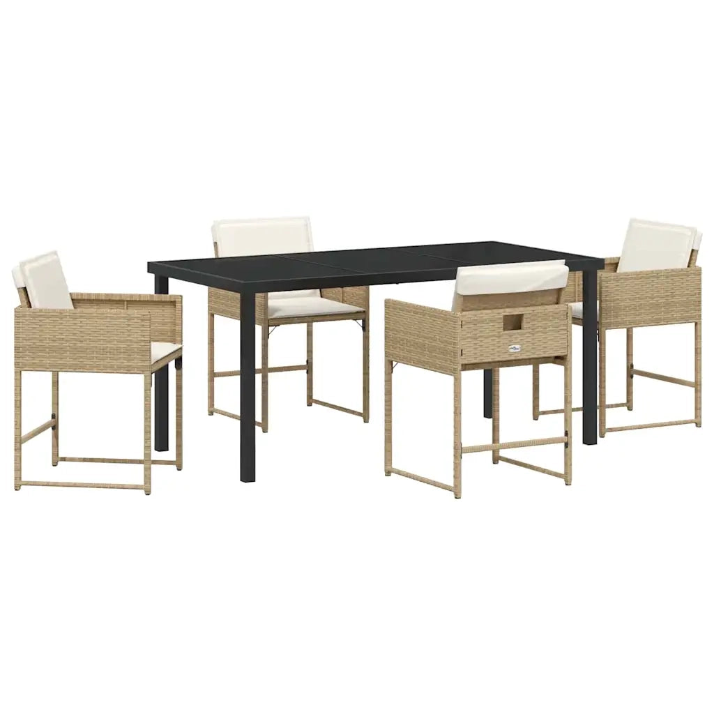 Set da Pranzo per Giardino con cuscino 5 pcs Beige polyrattan 3380022