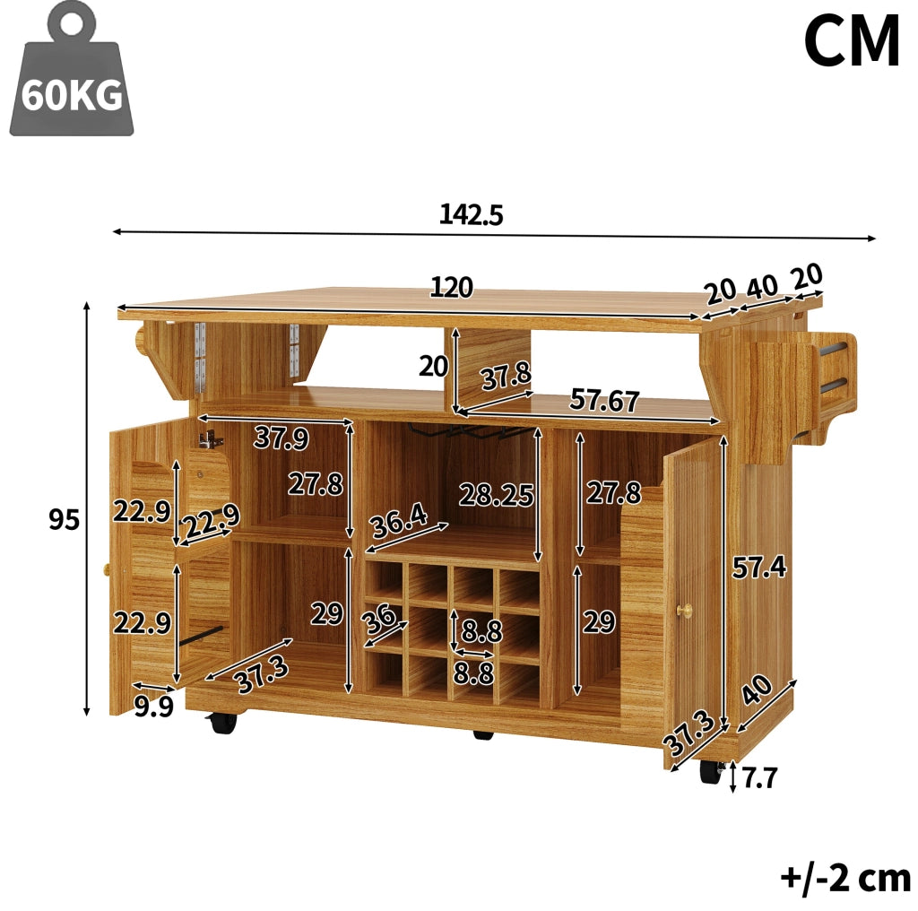 Carrello da cucina 142,5 x 80 x 95 cm marrone scuro – contenitori