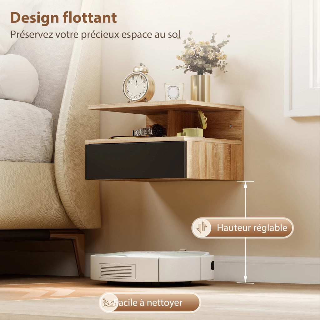 Comodino a muro ¨C Minimal ¨C nero effetto rovere